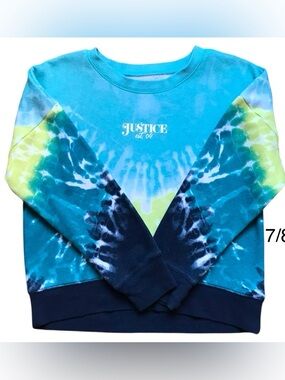 Justice Girl Tie Dye Fleece Lined Sweatshirt size 7-8. Relaxed Fit